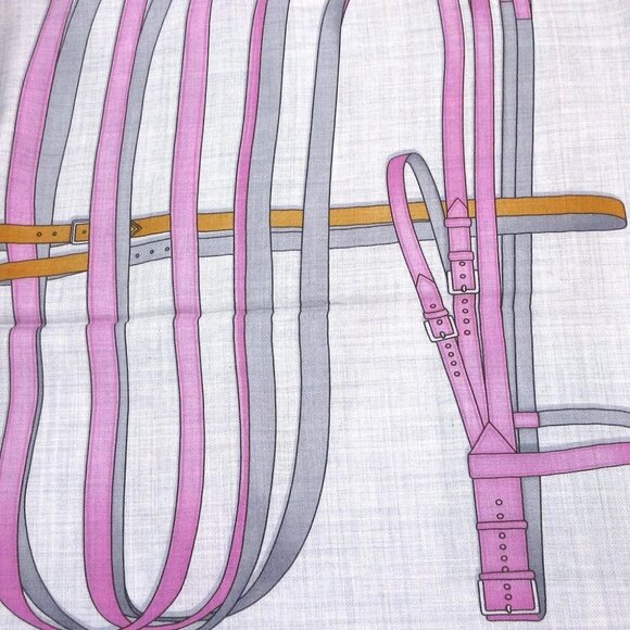 Auth HERMES Carre 140 - Gray Orange Multi Cashmere Silk Scarf - Picture 5 of 6